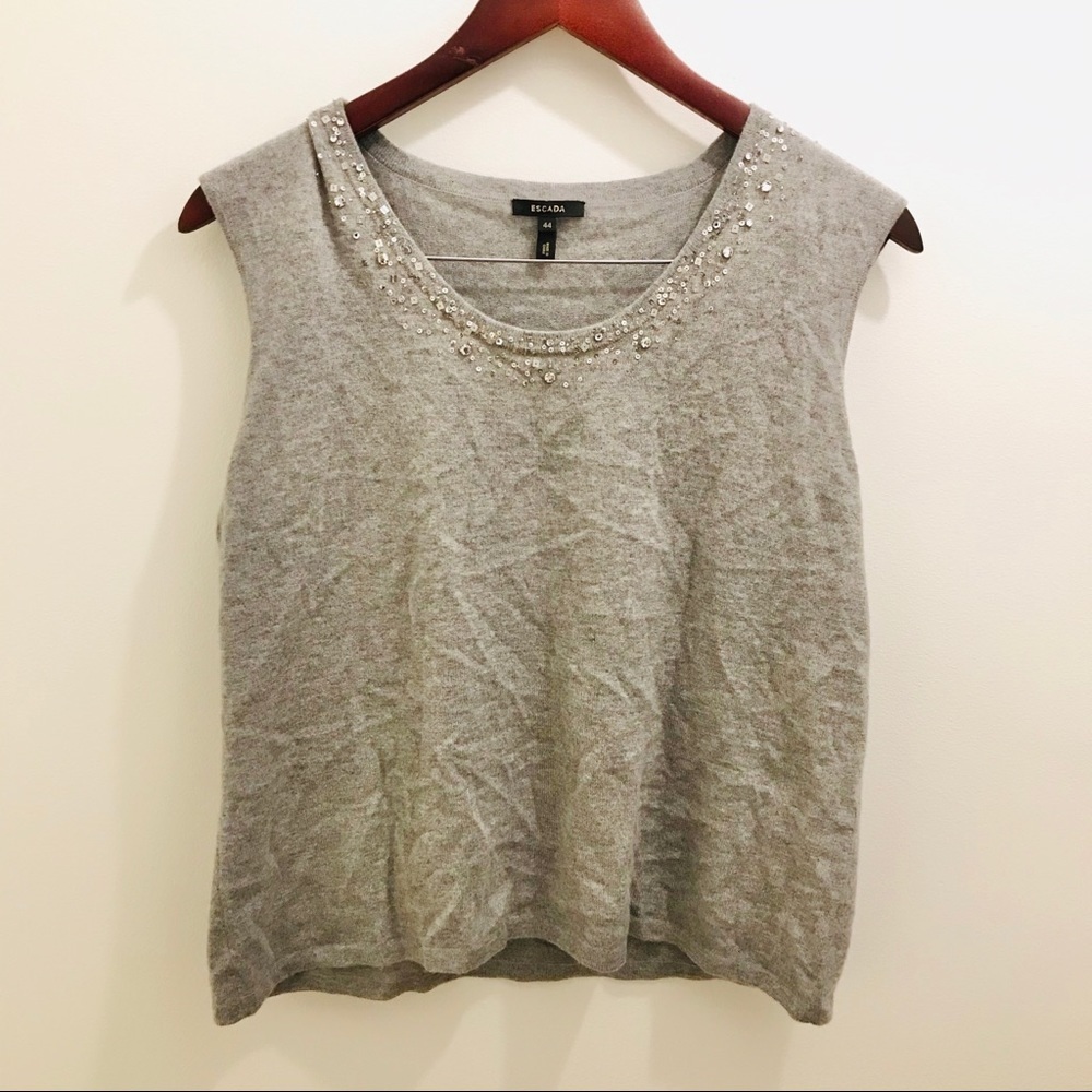 Escada Cashmere Sweater Tank Gray 44 15 sequin